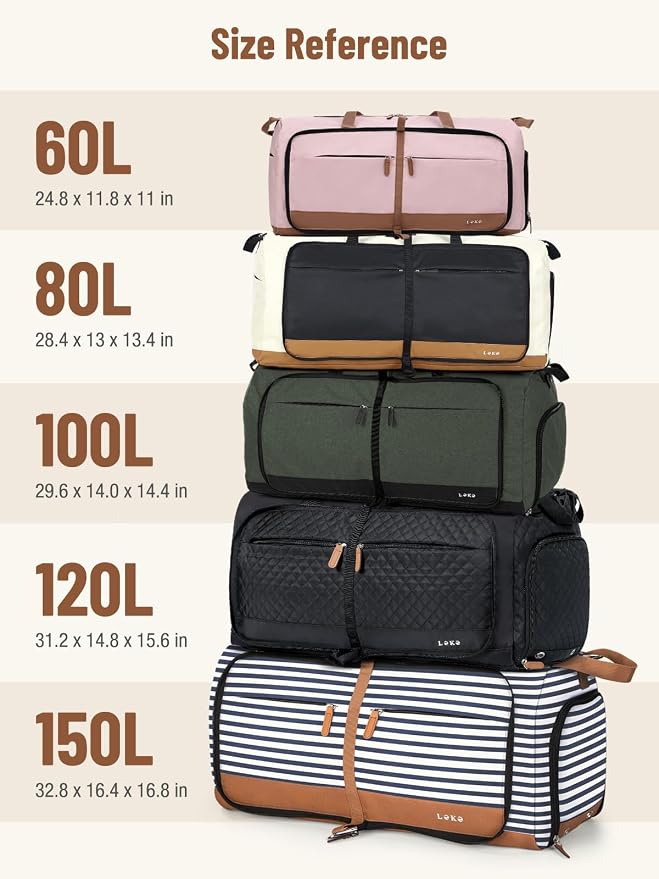 Lekesky Foldable Travel Duffle Bag for Women, Large Duffel Bag with Separate Shoes Compartments & Straps, Carry On Weekend Bag for Women, Hospital, Overnight (Camel & Brown, 80L) - Image 6