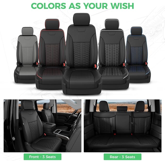 RIDEPOSH Custom Leather Seat Covers for Silverado/Sierra 1500 2019-2026 | Only Crew Cab, Fits 2500/3500HD 2020-2026, Jump Seat Cover(armrest storage only), Protective, Scratch-resistant, Easy-clean - Image 9