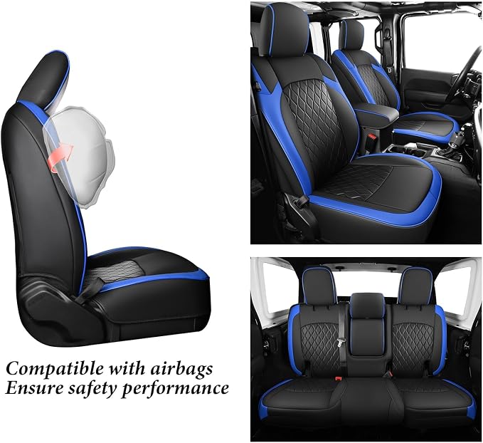 Coverado Seat Covers Fullset for Jeep Wrangler, Waterproof Car Seat Covers for Truck Automotive Seat Covers Custom Fit for 2018-2026 Jeep Wrangler JL Seat Covers 4-Door with Rear Cupholder Only(Blue) - Image 7