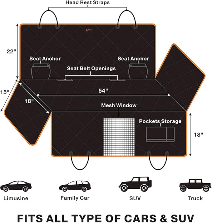 Luxury Dog Car Seat Cover for Back Seat Breathable Mesh Window Dog Hammock for Car 4-Layer Heavy Duty Waterproof Pet Seat Protector Scratch-Proof Car Seat Cover Perfect for Family Road Trips - Image 7