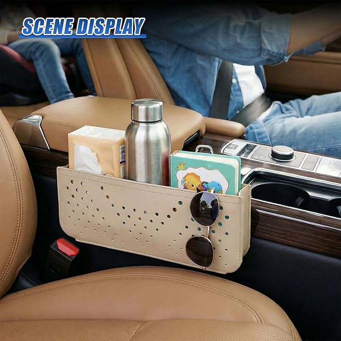 Car Seat Side Pocket Organizer, PU Leather Water-Resistant Car Console Storage Bag, Multifunctional Auto Interior Door Tray Pouch Organizer Accessories for Phone Keys Sunglasses (Beige) - Image 6