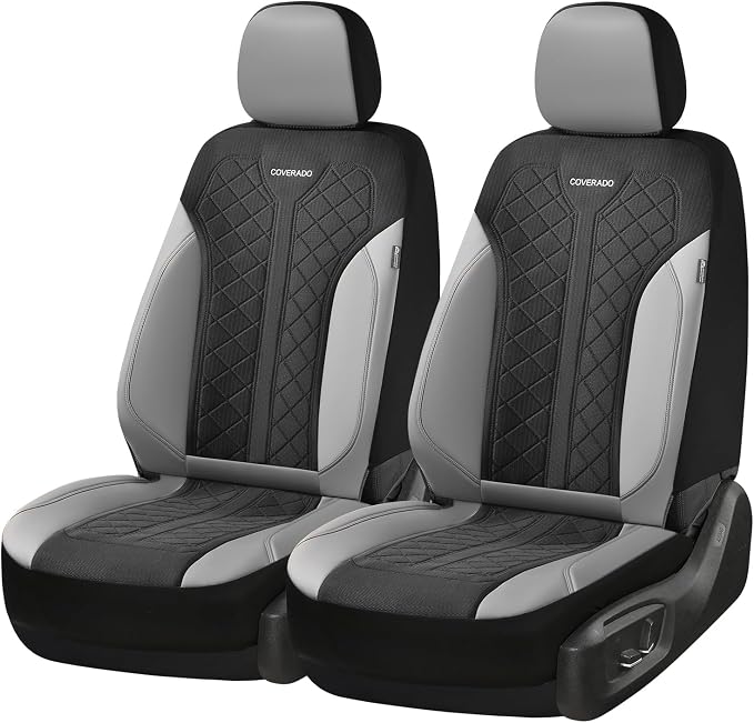 Coverado Automotive Seat Covers Full Set, Luxury Car Seat Covers, Leather Seat Covers, Mesh Design, Black Driver Seat Protectors, Universal Fit for SUVs, Trucks, Sedans - Image 8