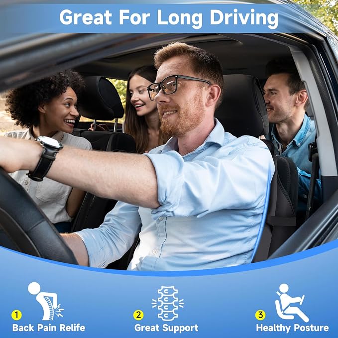 Teemour Lumbar Support Pillow for Car Seat, Memory Foam Back Support Pillow with Adjustable Straps, Medium Soft Car Back Cushion for Driving, Truck, SUV, Office Chair, Black - Image 9
