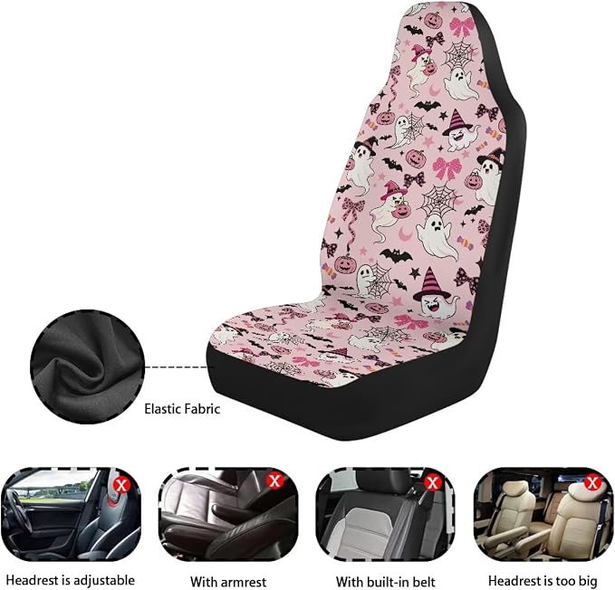 Halloween Ghost Bats Cute Car Seat Covers for Front Seat Only | Washable and Breathable Bucket Seat Covers for Women Automotive Interior Decor Universal for Sedan Truck SUV Van - Image 7
