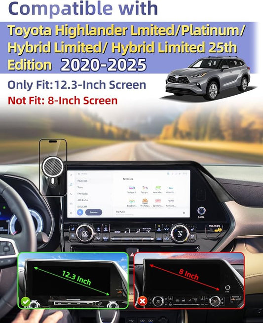 PZK Car Phone Holder for 2020-2026 Toyota Highlander 12.3-inch Screen Only | Magnetic 15W Fast Wireless Charger Phone Mount for Highlander Lmited/Platinum Accessories 360° Rotaion (Not Fit 8-Inch) - Image 2