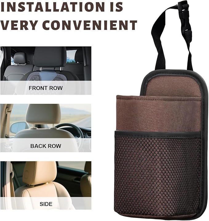 2 in 1 Large Car Cup Holder, 80 oz Multi-Function Auto Water Bottle Storage Bag with Mesh Pocket, Universal Hanging Seat Side Organizer Cup Holders for Car SUV Truck (Brown) - Image 6