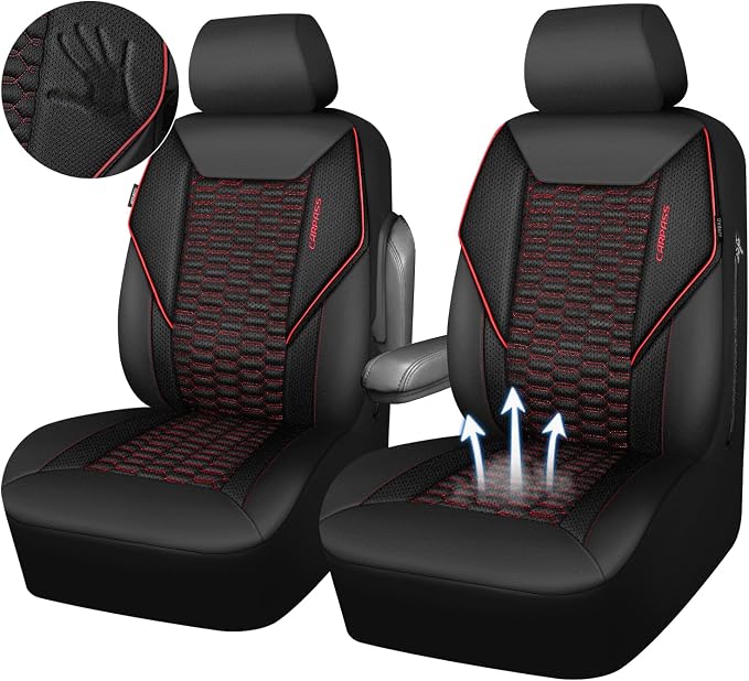 CAR PASS 3D Foam Mesh Leather Car Seat Covers Front Seats, Air Cool Mesh Front Seat Covers for Car, Universal Fit for SUV Truck Sedan Automotive, Armrest Airbag Compatible,Black and Red - Image 9