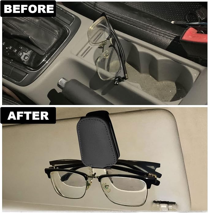 2 Pack Leather Car Visor Sunglass Holder, Magnetic Leather Glasses Eyeglass Hanger Clip for Car, Sunglass Clip Glasses Holder for Car Visor(Black) | Leather Glasses Eyeglass Hanger Clip for Car, Sunglass Clip Glasses Holder for Car Visor - Image 7