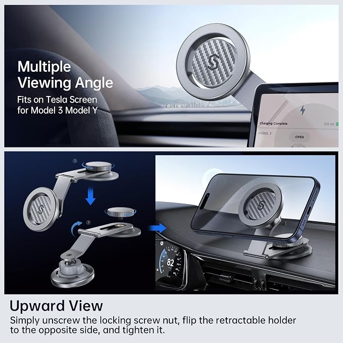 SYNCWIRE MagSafe Car Mount for Dashboard,Foldable Aluminum Arm,Silver | Premium Magnetic Phone Holder for Tesla&Cars,Strong Magnet,Aluminum Alloy,Ultra Stable for iPhone 17 16 15-12 Pro Max&More - Image 9