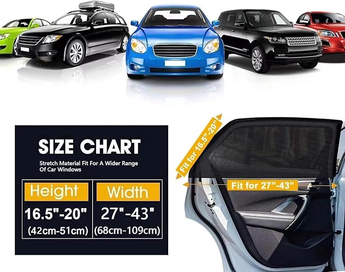 Car Rear Side Window Shades,2 Pack Breathable Mesh Car Window Screens Sun Shades Covers for Camping,Fit for 96% of Cars, Block Sun Glare,UV Protection,Privacy Protection - Image 5