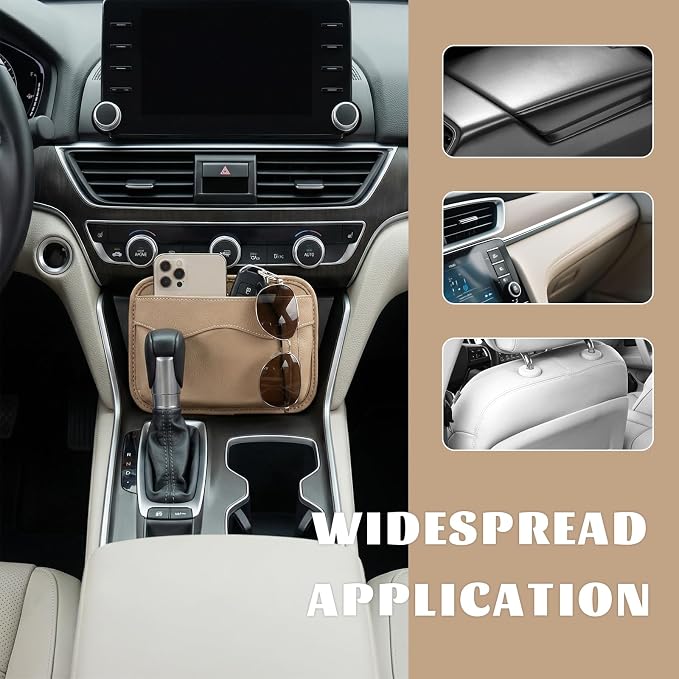 Car Seat Side Pocket Organizer, Multifunctional Auto Console Door Window Side Pocket Seats Storage Pouch, Leather Seat Gap Filler Organizer Pen Phone Holder for Most Vehicles (Beige) - Image 6