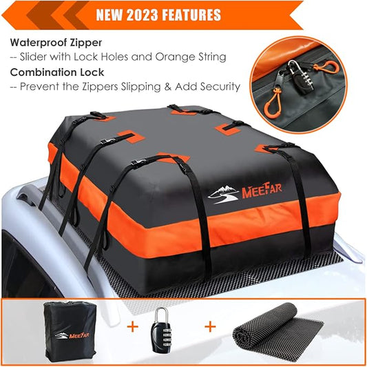 Car Roof Bag Rooftop Cargo Carrier Bag Waterproof 20 Cubic Feet roof Cargo | Soft Shell Luggage Bag for All Cars with/Without Rack,Includes Anti-Slip Mat, 10 Reinforced Straps, 6 Door Hooks, Lock - Image 2