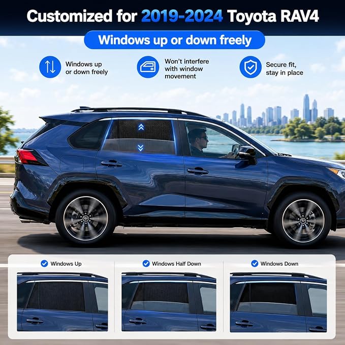 Car Window Shades for 2019-2024 Toyota RAV4 Rear Side Window Mesh Sun Shade | Rear Side Window Sunshade, Breathable Privacy Window Covers, UV Protection & Heat Insulation, for Baby Camping Napping, 2PCS - Image 9