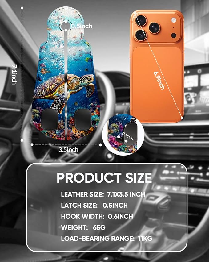 WOCOCN Purse Holder for Car, 2 Pack Heavy Duty Purse Hanger for Car, Turtle | PU Leather Car Seat Hooks for Purses and Bags, Cute Floral Headrest Organizer for Handbags & Backpacks - Image 7