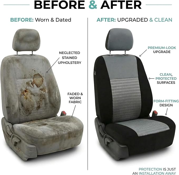 FH Group Universal Car Seat Covers Front Set for SUV Truck Sedan Vans | 3D Textured Breathable Fabric Seat Cover Set Protector with Airbag Compatible Interior Upgrade - Gray - Image 9