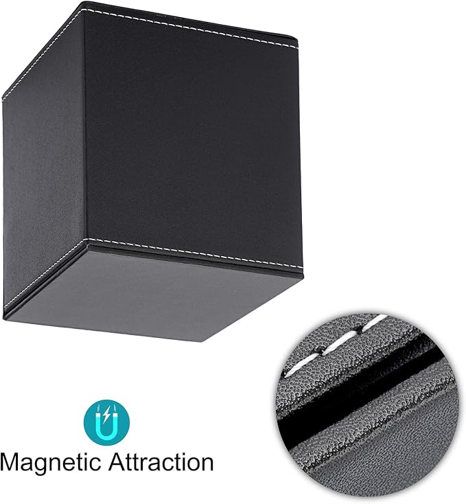 Sumnacon Square Tissue Box Cover,Magnetic Bottom PU Tissue Box Holder,Black | Elegant Cube Leather Tissue Box Covers,Decorative Tissue Box for Vanity Dresser Night Stand Table Countertop Office Car - Image 7