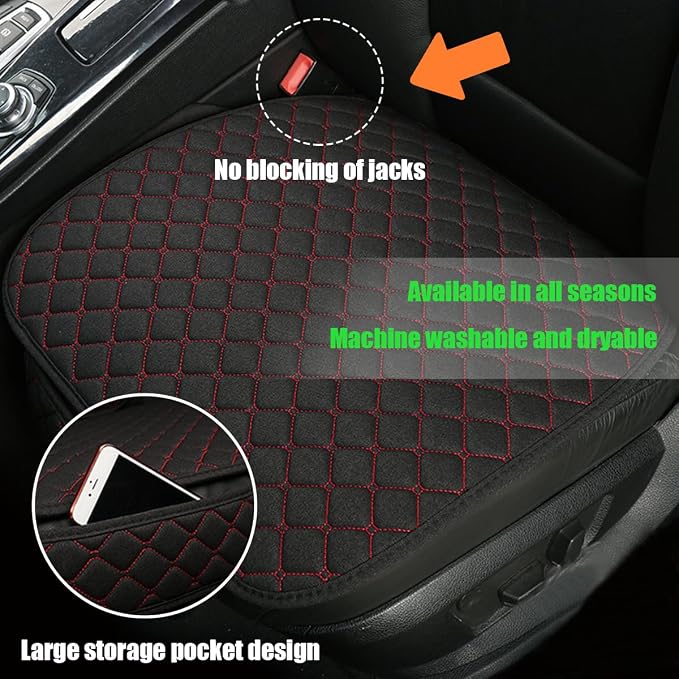 povtii Car Seat Bottom Cover Pad, Breathable Auto Front Seat Protector with Storage Pocket, Comfortable Seat Bottom Cushion Mat for Most Vehicle, Universal Interior Car Accessories (Black+Red) - Image 6