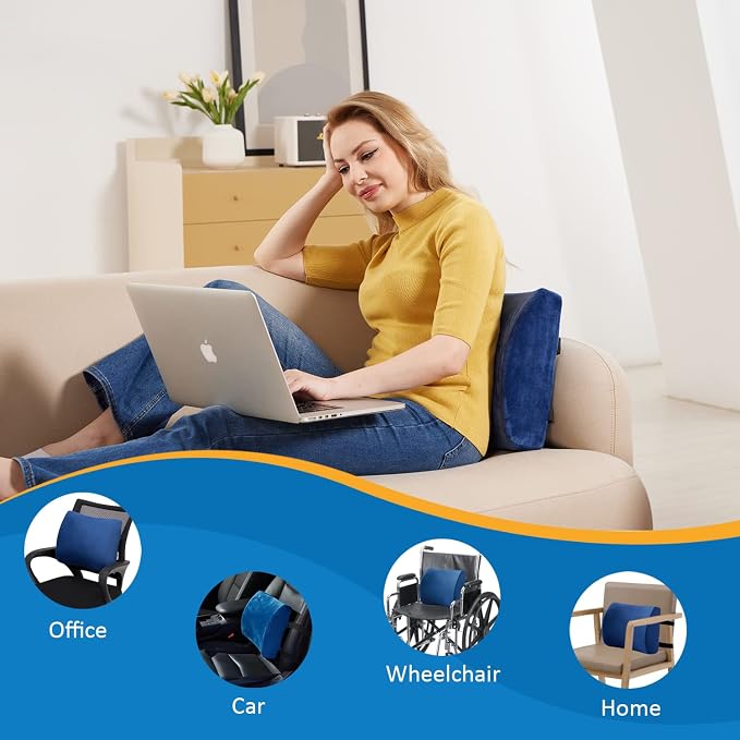 SAIREIDER Office Chair Lumbar Pillow, Memory Foam Back Support Pillows for Car、Gaming Chair、 Home Chair, Fatigue Relief Correct Posture, Double Adjustable Straps(Navy Blue) - Image 7