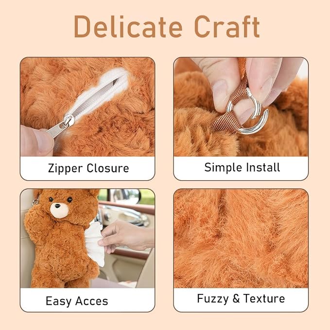 Cute Tissue Box Cover Plush Tissue Box Holder for Car, Home, Decorative Holder/Organizer for Bathroom Vanity Countertop, Nightstands, Office Desk-Bear02 - Image 5
