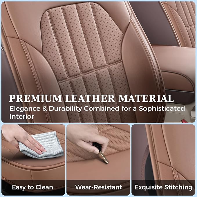 Truckiipa Dodge Ram 2 Front Seat Covers Custom Fit for 2002-2025 2026 1500 2500 3500 Pickup Crew Double Quad Cab Laramie Big Horn Full Coverage Waterproof Leather Truck Seat Protectors, Brown - Image 6