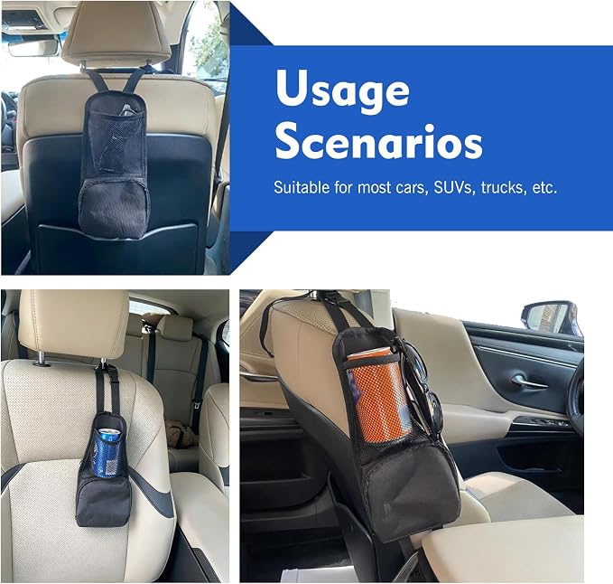 2PCS Car Seat Side Organizer, Multi-Pocket Storage Hanging Bag, Multifunctional Mesh Net Pocket, Holds Phones, Drink, Glasses, Wallet, for Cars, Trucks, Black - Image 7