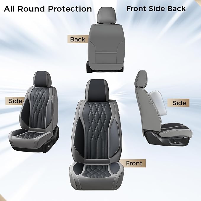 Coverado Front Seat Covers, Car Seat Protector, Waterproof Nappa Leather Cushion, Fit for Most Sedans SUV Pick-up Truck-Gray&Black - Image 7