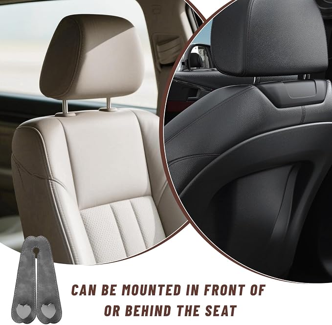 2 PCS Car Seat Headrest Hook, Cute Heart Shape Auto Seat Back Storage Hanger, Suede Double Headrest Purse Hooks Storage Organizer for Most Vehicles, Car Accessories (Gray) - Image 6