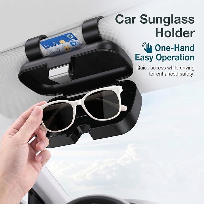 Sunglass Holder for Car Visor Clip, Sunglasses Case for Car Sun Visor Glasses Storage Box, Vehicle Visor Accessories Sun Glasses Holder, Universal for Most Cars (Black) - Image 6