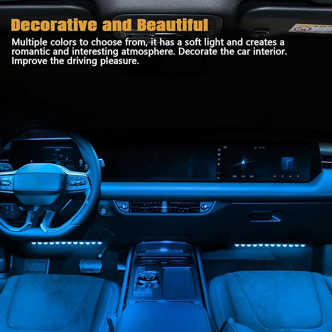 wuyaoyao Car LED Strip Light, 24LED Lights w/Cigarette Lighter, Ice Blue | 12V Ambient Lighting Kit for Decor, RGB Neon Atmosphere Lamps, Under Dash Ambient Night Light, Universal Car Accessories - Image 6
