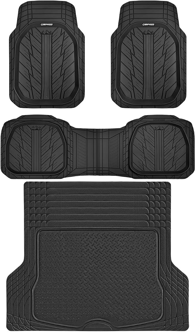 CAR PASS Deep Dish Floor Mats for Cars, Heavy Duty Rubber Floor Mats with Trunk Cargo Liner, Universal Trim-to Fit Automotive Floor mats for Truck Van SUV Waterproof All Weather Car Mats Solid Black - Image 9