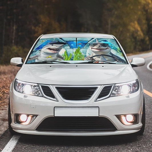 Funny Sharks Car Windshield Sunshade Umbrella Car Foldable Umbrella Sunshade for Front Window UV Reflector Auto Windshield Umbrella Sun Shades Cover for Most Vehicles 57'' X 30'' - Image 2