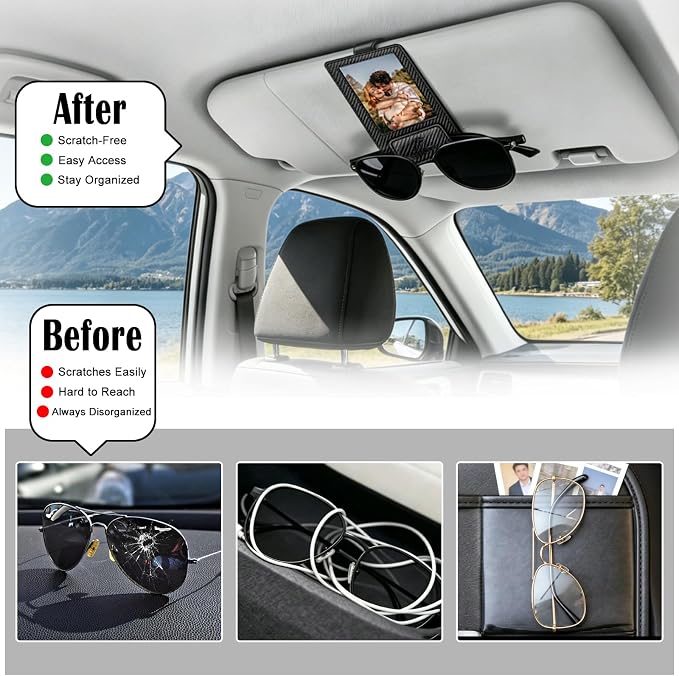 Magnetic 2-in-1 Sunglass & Photo Holder for Car Visor, Leather Anti-Slip No-Fall No-Slide, Fits SUV Truck RV - Image 7