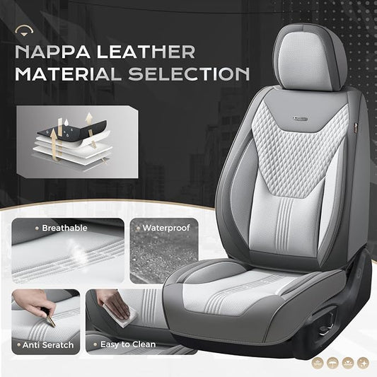 Coverado Car Seat Covers with Lumbar Support, Front Covers for Cars, Universal Automotive Seat Cover, Waterproof, Leather Car Seat Cushion, Interior Seat Protectors for Most Cars - Image 2