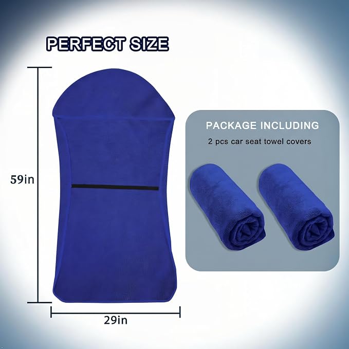 Car Seat Towel Cover, 2pcs Universal Front Seat Protector for Cars, SUVs and Trucks, Sweat Towel Car Seat Cover for Gym, Yoga, Swimming, Pets and Family Travel, Blue - Image 9