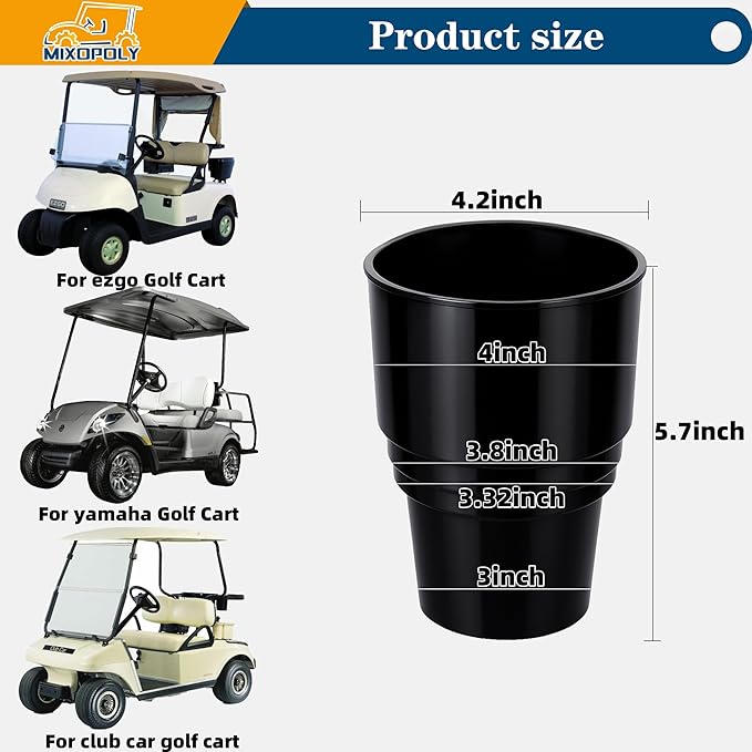 Golf Cart Cup Holder Insert Adapter Replacement fits Club Car EZGO Yamaha Golf Cart, for Placing and Securing 16.4 oz Portable Propane Gas Bottle or Drink Water Glass, (2Pcs, Black) - Image 5
