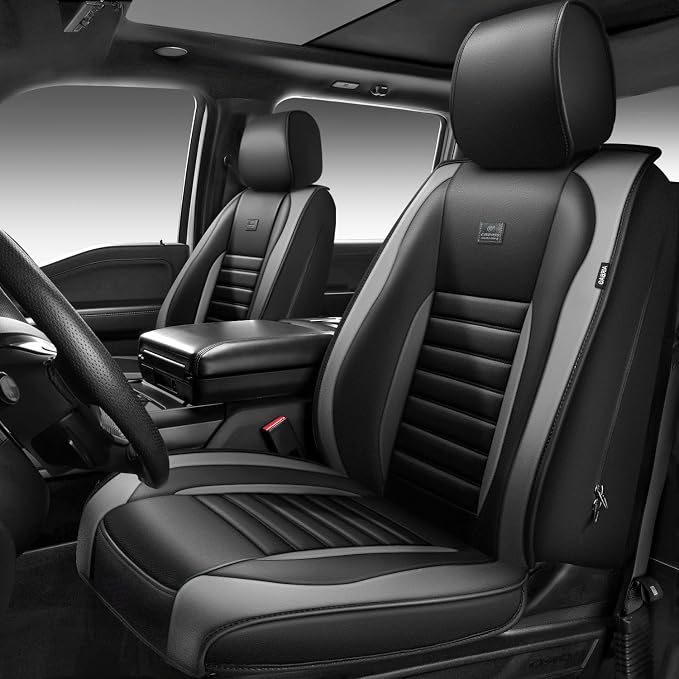 CAR PASS Nappa Leather Car Seat Covers Full Set, Luxury Seat Protector for Cars, Waterproof Anti-Slip Seat Cushion Armrest Compatible Airbag Universal for Sedan SUV Pick-up Truck Auto, Black Gray - Image 8