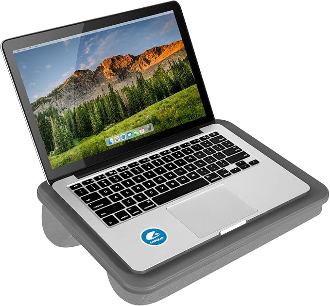LAPGEAR Compact Lap Desk – Charcoal, Fits 14" Laptops | Microbead Cushion, Built-In Pencil Slot, Carry Handle, Fits Standard Letter-Size Paper (8.5" × 11") - Image 7