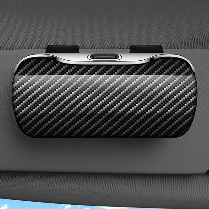 Zipelo 7.09 x 2.56 Inch Car Sun Visor Sunglasses Case, Carbon Fiber | ABS construction, push-bounce opening, clip-on mounting, holds eyewear tickets and cards, car interior accessories - Image 6