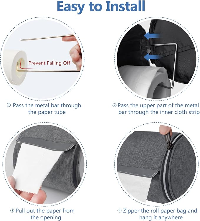 kakaforsa Hanging Toilet Paper Holder, Cat Proof, Water-Resistant, | Portable roll paper case for camping, Bathroom, RV Car Travel, with zippered cover and hanging strap - Image 8