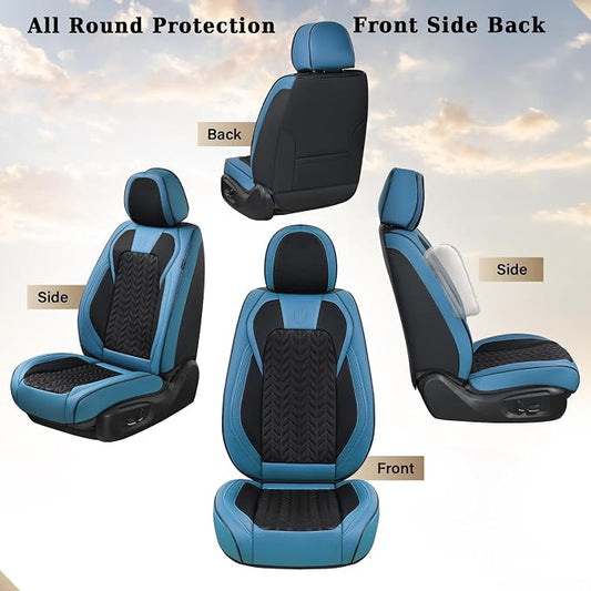 Coverado Car Seat Cover Winter, Front Seat Cover, Seat Covers for Cars, 2PCS Car Seat Protector, Breathable Faux Leather Car Seat Cushion, Car Seat Protector, Blue Car Seat Covers Fit Most Vehicles - Image 2