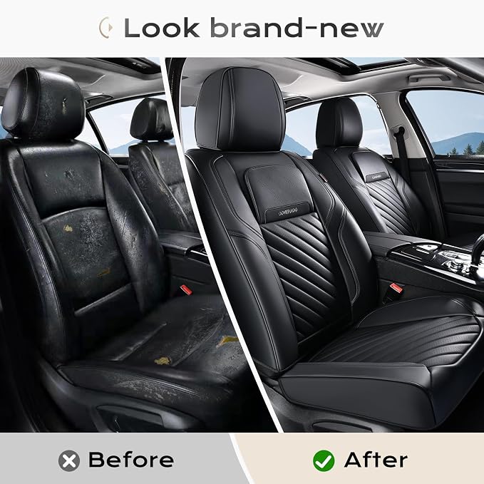 Coverado Car Seat Covers Full Set 5 Pieces, Luxury Nappa Leather Seat Covers Universal Fit Waterproof Non-Slip Breathable Front & Back Automotive Seat Protectors for Cars, SUVs, Trucks - Image 8