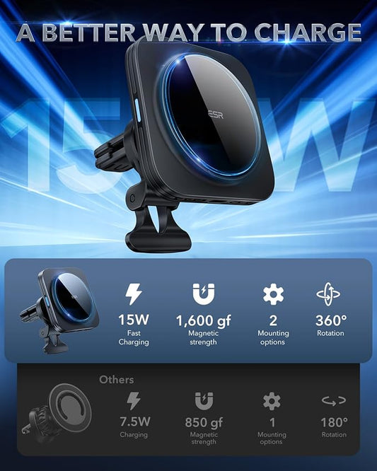 ESR for 15W MagSafe Car Mount Charger for iPhone 17-12, Samsung Galaxy S26 | Magnetic Wireless Car Charger, for MagSafe Car Charging, Air Vent Dashboard Phone Holder Mount, Fast Charging - Image 2