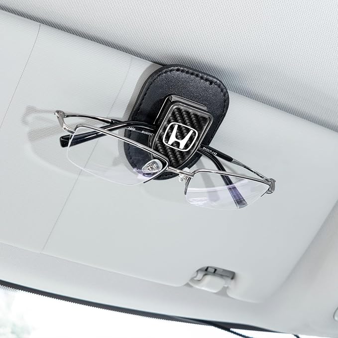 Sunglasses Holder, Leather Glasses Holders Compatible with Honda Series Car Sun Visor, Eyeglasses Hanger and Ticket Card Clip Eyeglasses Mount for Car, for Accessories, Black - Image 5