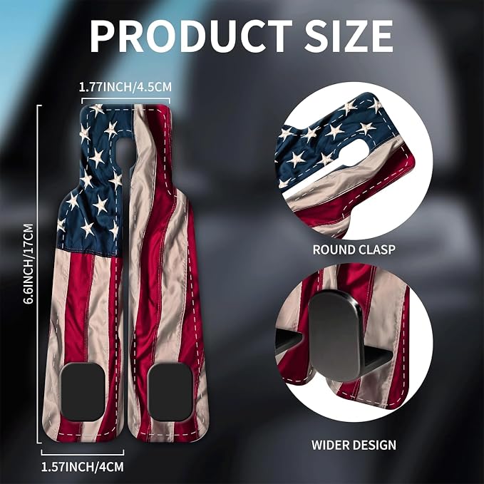Car Seat Headrest Hook, Universal Leather Cute Hanger Holder Hook, Storage Organizer Interior Accessories for Purse Bags Handbag Cute American Flag - Image 5