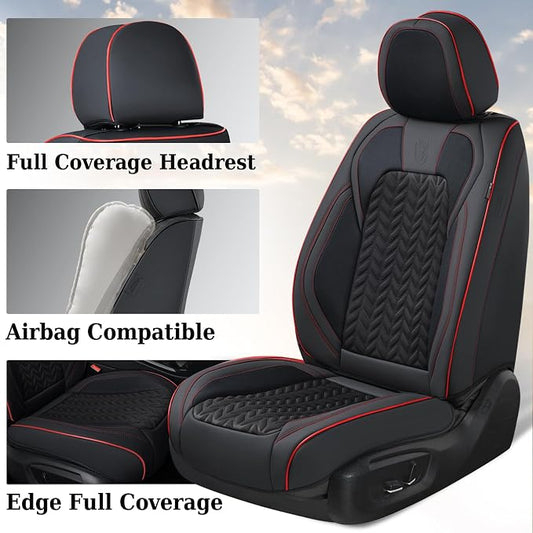 Coverado Seat Covers Full Set, Seat Covers for Cars, Car Seat Covers Winter, Breathable Faux Leather Car Seat Protector Car Seat Cushion, Black Car Seat Covers Universal Fit for Most Cars SUVs Trucks - Image 2