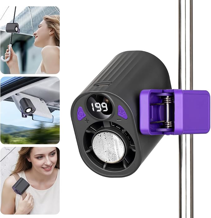 Foluu Clip On Fan, 199 Speeds Portable Mini Fan, 18000RPM USB Rechargeable Cooling Personal Fan with LED Display, 360°Rotation Turbo Fan for Car, Umbrella, Waist, Outdoor Camping, Travel Matte Black - Image 9