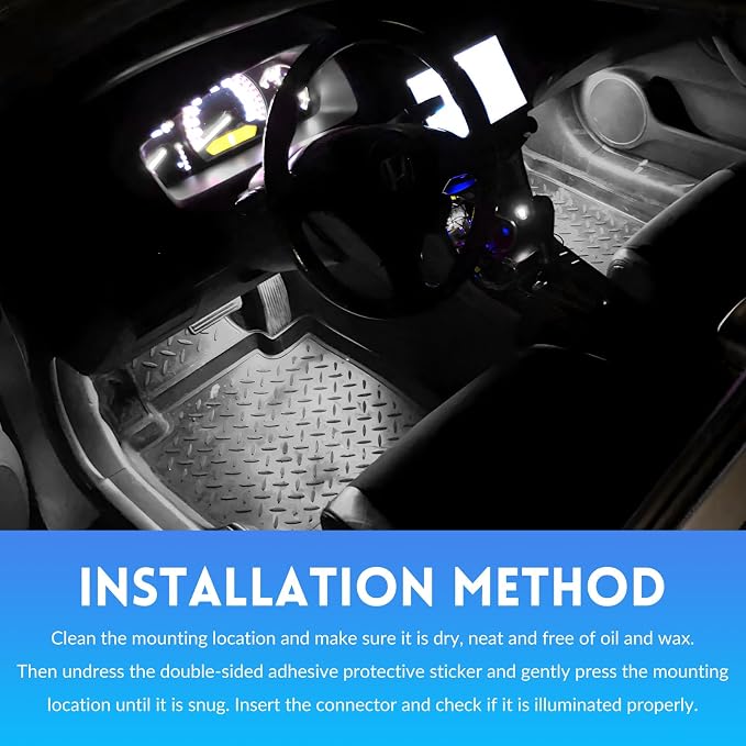 Car LED Strip Light, 12V 24 LEDs RGB Car Atmosphere Lamp with Cigarette Adapter Plug, Vehicle Under Dash Floor Ambient Night Decorative Lighting Kit (White) - Image 6