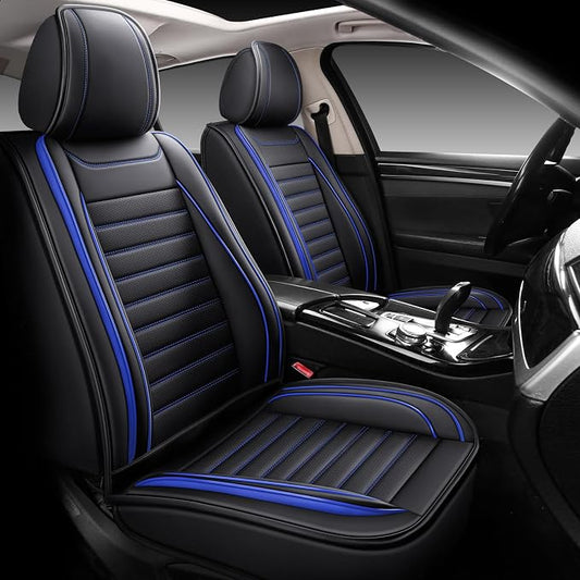 MINGBRON Leather Car Seat Covers Full Set, Universal Faux Leather Car Seat Covers 5 Seats, Automotive Seat Covers for Most Sedans SUVs Trucks, Front and Rear Seat Covers - Image 2
