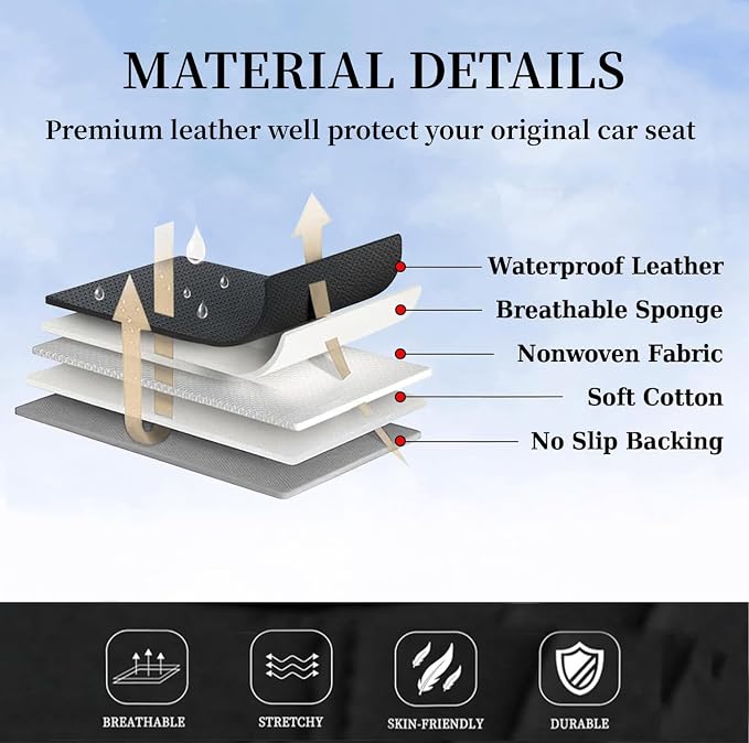 Coverado Front Seat Covers, Leather Car Seat Covers, Black Seat Covers for Cars, Car Seat Protector Cushions Universal Fit for Most Cars & SUV Trucks(Red) - Image 8
