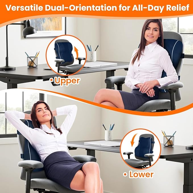 CloudBliss Lumbar Support Pillow, Memory Foam for Office, Standard, Blue | Ergonomic High-Density Memory Foam, Adjustable Straps, Washable Mesh Cover, Lower Back Support for Office, Gaming & Car Seat - Image 8